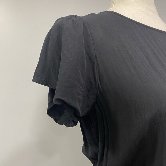 LOFT S Black Godet Flounce Ruffle Viscose Blouson Pleated Swing Dress Whimsigoth - Picture 16 of 16